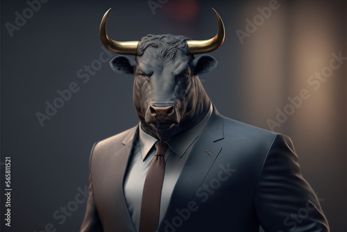 Bull businessman at work. Generative AI digital illustration © Sebastian