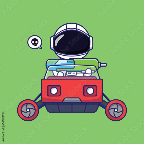 Cute Astronaut Character Hunting Aliens with His Gun