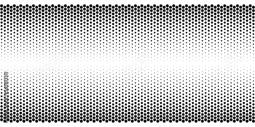 Dotted gradient halftone background. Horizontal seamless dotted pattern in pop art style. Abstract modern stylish texture. Fade gradient black and white half tone background. Vector illustration.