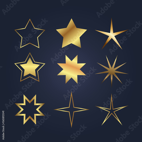 Set of golden stars icon  symbol  abstract star shapes vector design  premium star used in templates of different shapes stars design