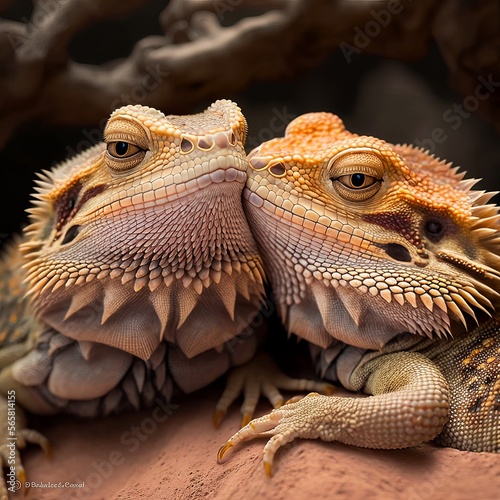 Valentine s Day Loving Cuddling Bearded Dragon Couple  generative AI 