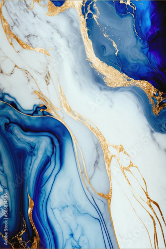 Elegant Blue, White, and Gold Marble Texture for high-end designs. Stunning image for website backgrounds, social media posts, and more. Bold, sleek patterns with luxurious color palette Generative AI