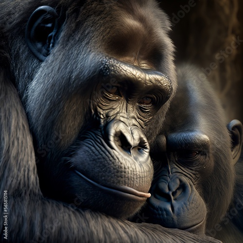 Valentine's Day Loving Cuddling Gorilla Couple (generative AI)