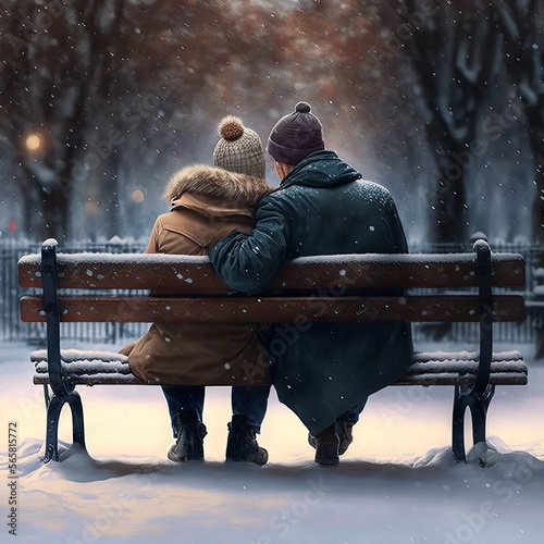 couple sitting on bench Generative AI