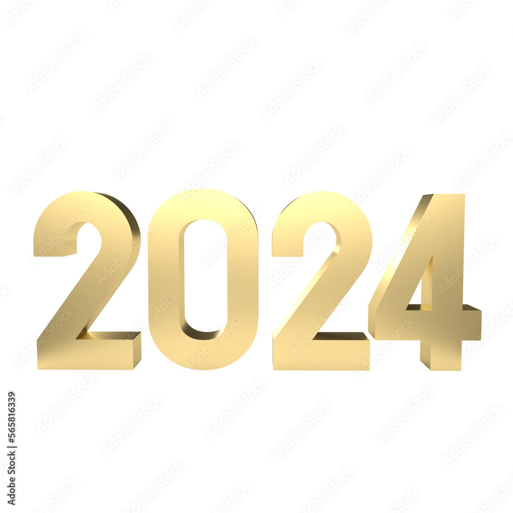 The gold number 2024 for new year concept 3d rendering.
