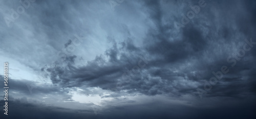 Morning sky panorama with dark clouds