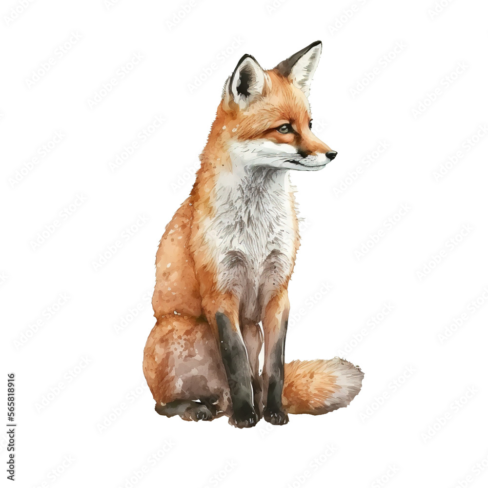 Cute fox isolated on white background, PNG transparent background.