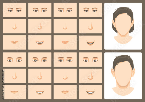 face constructor customized  human face of 4 element of eyes nose mouth of a male and female figure version 1