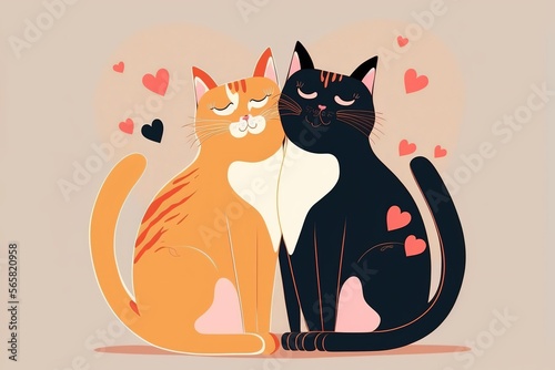 Flat design valentine s day cats couple