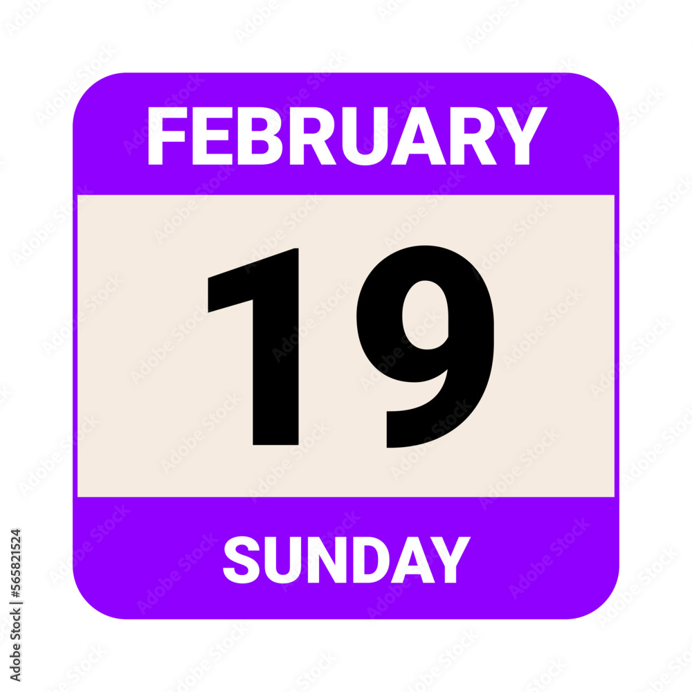 19 February, Sunday. Date template. Useful design for calendar or event promotion. Vector illustration EPS 10 File 19 February, Sunday. Date template. Useful design for calendar or event promotion. Vector illustration EPS 10 File