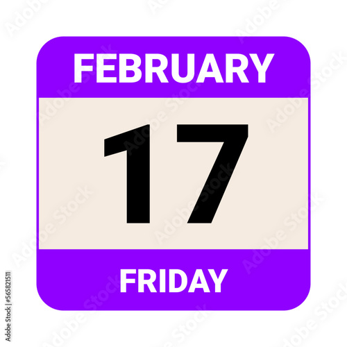17 February, Friday. Date template. Useful design for calendar or event promotion. Vector illustration EPS 10 File