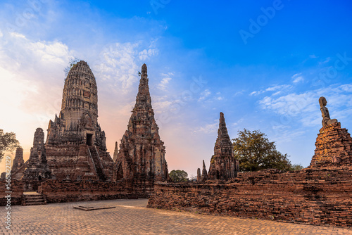Historical ancient art and Architecture at Wat Chaiwattanaram old temple in Ayutthaya province the famous place in Thailand