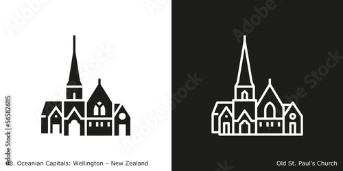 Old St. Paul’s Church Icon. Landmark building of Wellington, the capital city of New Zealand
