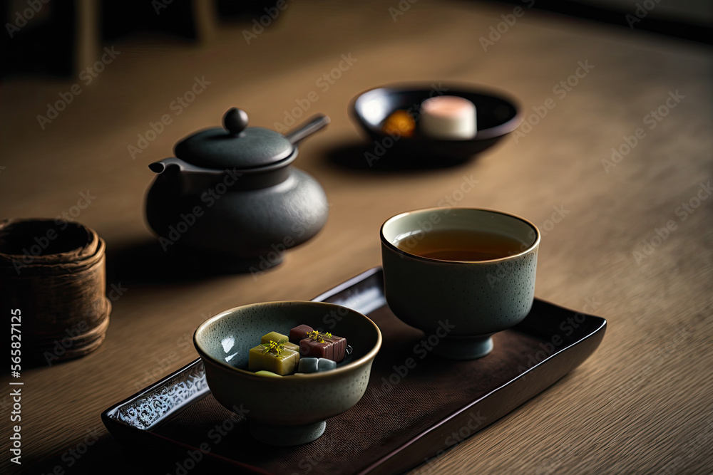 Japanese tea sweets. Enjoying the appealing and beautiful desserts in a traditional Asian restaurant. Japanese tea sweets. Enjoying the appealing and beautiful desserts in a traditional Asian restaurant.
