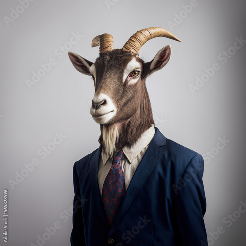 Anthropomorphic goat wearing a suit