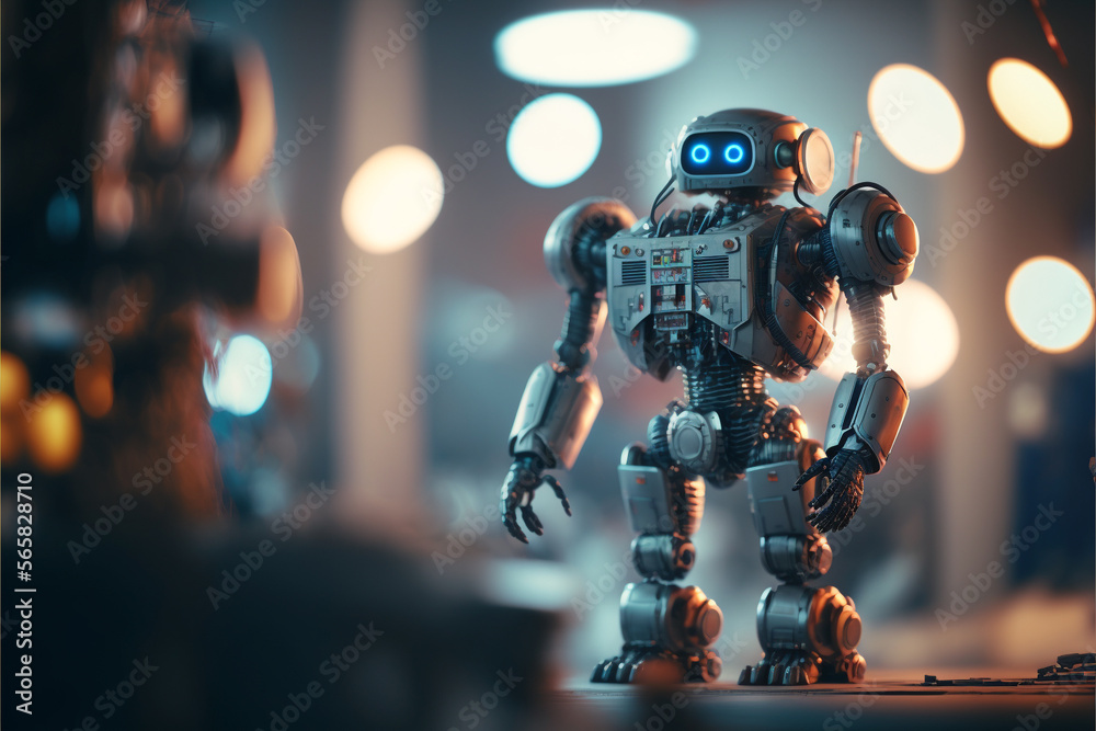 Fototapeta premium Robot working in futuristic factory, Generative AI