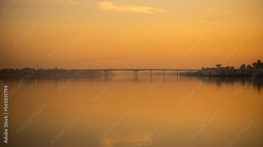 Sunrise Nile view while Nile cruise in Egypt