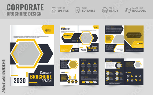 Brochure creative design. Multipurpose template with cover, back and inside pages. Trendy minimalist flat geometric design. Vertical a4 format.