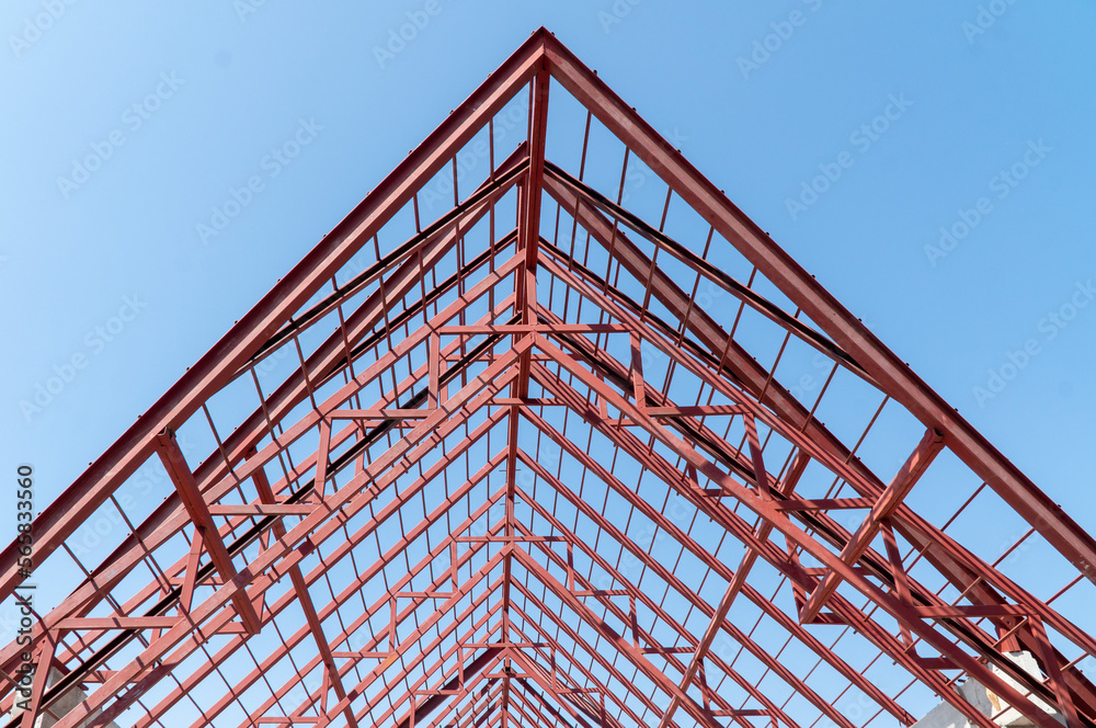 steel frames and trusses of a industrial building. steel frame building