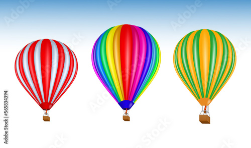 colorful hot air balloon with basket isolated