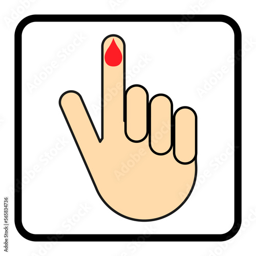 Hand finger with drop blood icon, medical health test symbol, control measurement vector illustration