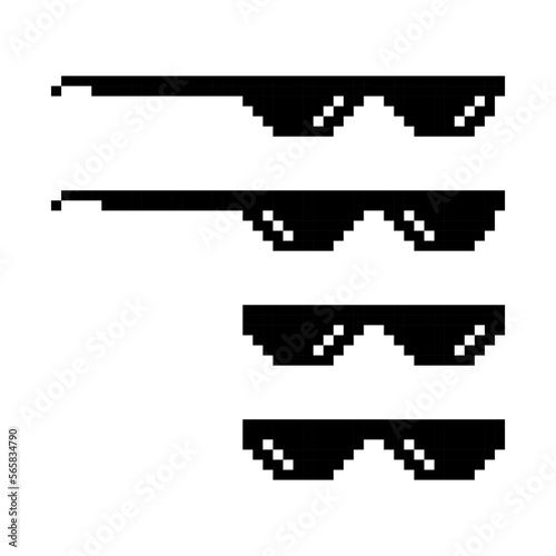 Set of fun retro pixel sun glass icon, life style meme sunglasses thug, vector illustration