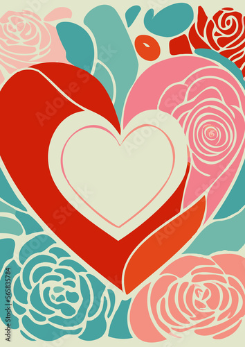 A set of backgrounds Valentine's Day for text, psychedelic hippie art, a frame of stylized heart symbol. 