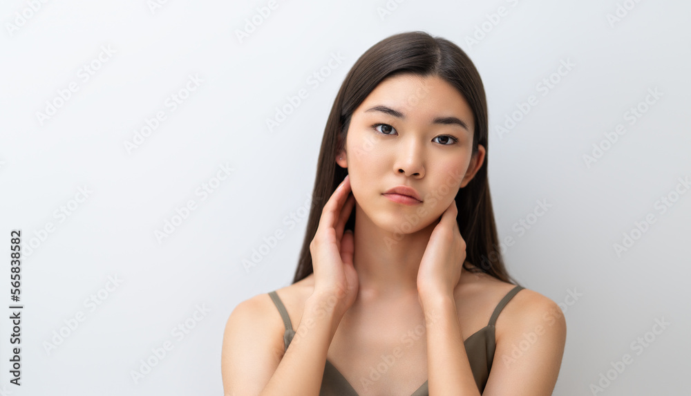 asian girl on grey background asian girl on grey background