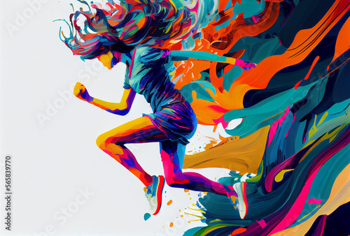 Fototapeta Naklejka Na Ścianę i Meble -  Woman jump, leap of faith colorful