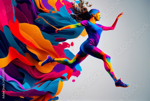 Woman jump, leap of faith colorful photo