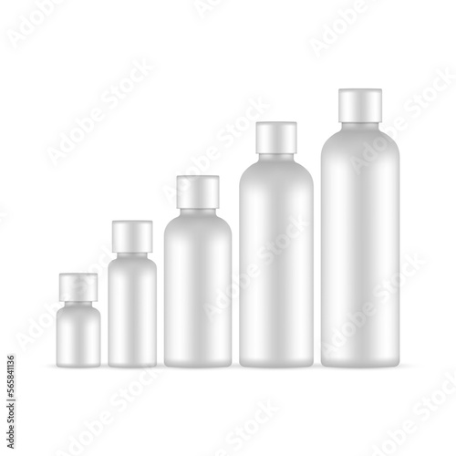 Plastic Round Bottles Set, Isolated on White Background. Vector Illustration