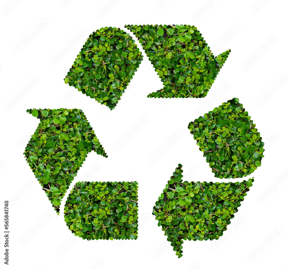 Symbol of waste recycling with green leaves on transparent background. Symbol of waste recycling with green leaves on transparent background.