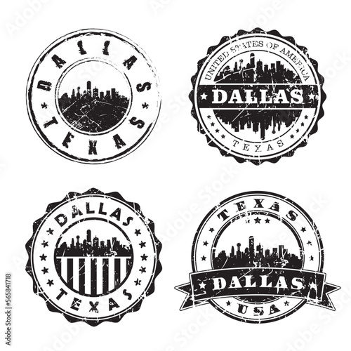 Dallas Texas Stamp Skyline Postmark. Silhouette Postal Passport. City Round Vector Icon Set. Vintage Postage © yurkaimmortal