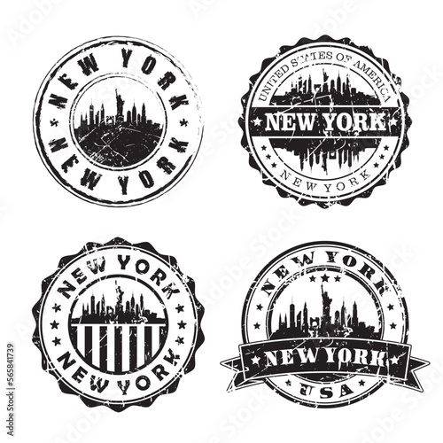 New York Stamp Skyline Postmark. Silhouette Postal Passport. City Round Vector Icon Set. Vintage Postage