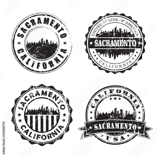 Sacramento California Stamp Skyline Postmark. Silhouette Postal Passport. City Round Vector Icon Set. Vintage Postage
