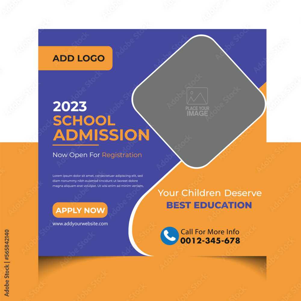 School education admission social media post and web banner template. School admission background. 