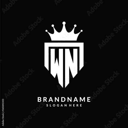 Letter WN logo monogram emblem style with crown shape design template photo