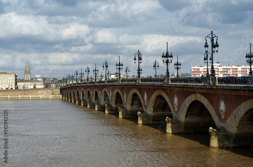 Pont de Pierre bridge in Bordeaux city