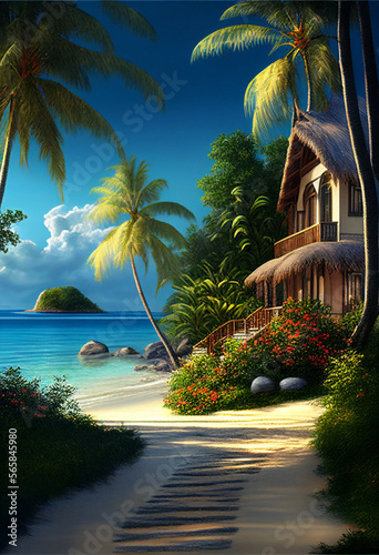 The perfect place to relax on a tropical beach. AI generated. © StockMediaProduction