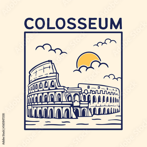 Vector illustration of Italy colosseum hand drawn design elements. Vector sketch Rome famous symbols isolated on white background.