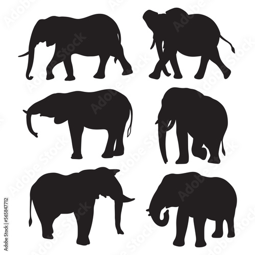set of elephant silhouette vector