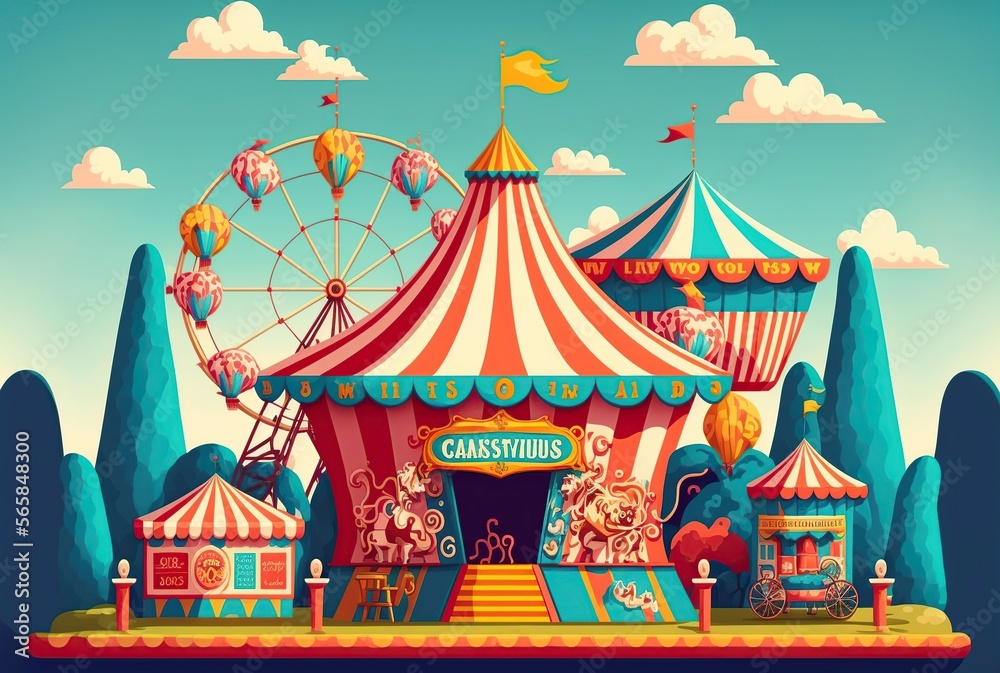 cartoon illustration, circus tent ,generative AI cartoon illustration, circus tent ,generative AI