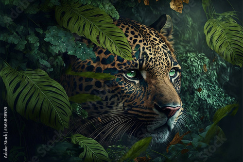 Leopard in the rainforest  jungle animal illustration  