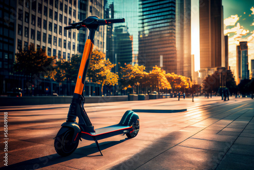 E-Scooter im Sonnenuntergang in einer Stadt - Generative Ai 