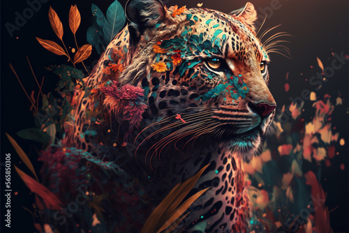 Abstract closeup leopard  colorful animal illustration  