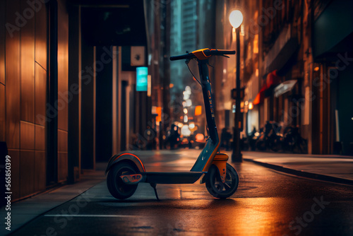 E-Scooter im Sonnenuntergang in einer Stadt - Generative Ai 