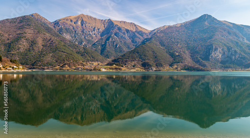 Ledro Lake in Ledro valley. Spring landscape. Trento province, Trentino Alto-Adige, Italy, Europe photo