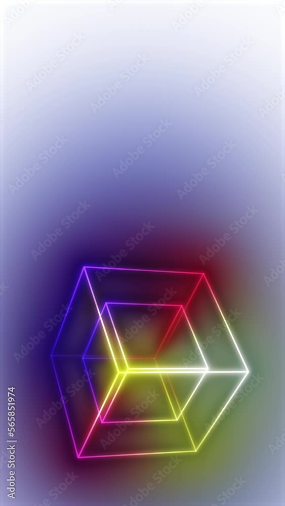 Neon glowing cubes background loop with copy space. Vertical format. Neon glowing cubes background loop with copy space. Vertical format.