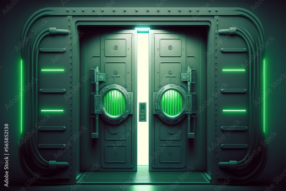 cartoon illustration, metal door ,generative AI