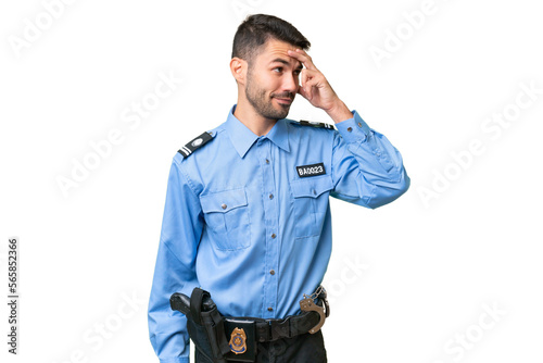 Young police caucasian man over isolated background laughing